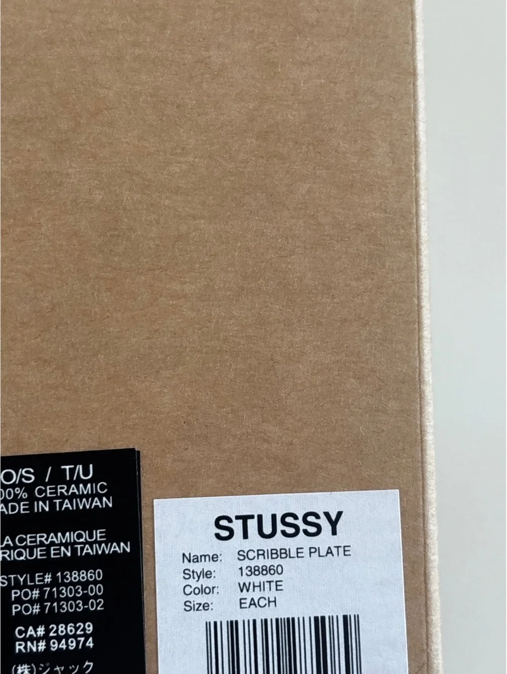 Stussy Scribble Plate White Ceramic 100% Made in Taiwan